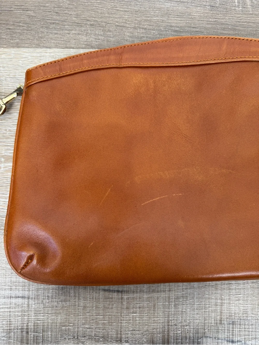 Vintage Brown Leather Double Zip Crossbody Shoulder Bag Purse